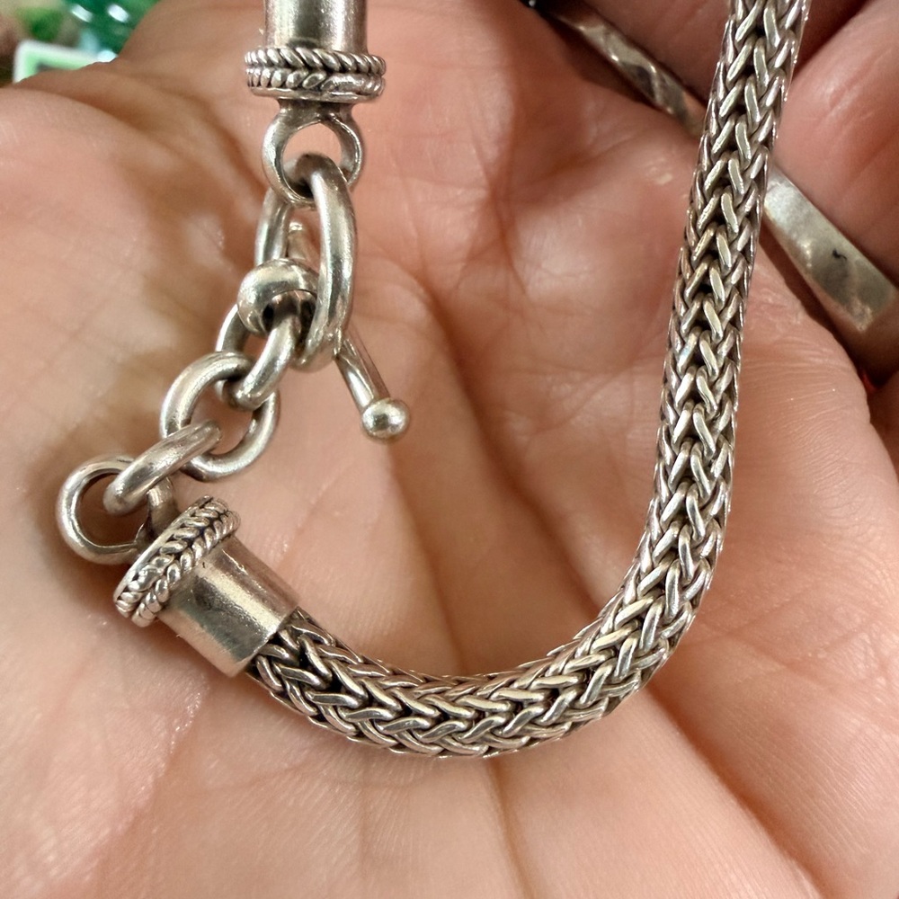 925, Silver Braided Wheat Style Toggle Clasp Bracelet 7.25” - Picture 2 of 8